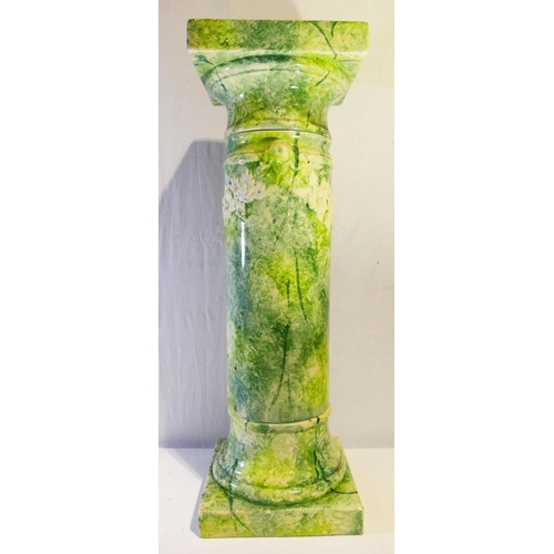 170 - A Victorian majolica jardinere stand, 60cm high, a cylindrical ceramic column with mottled green gla... 