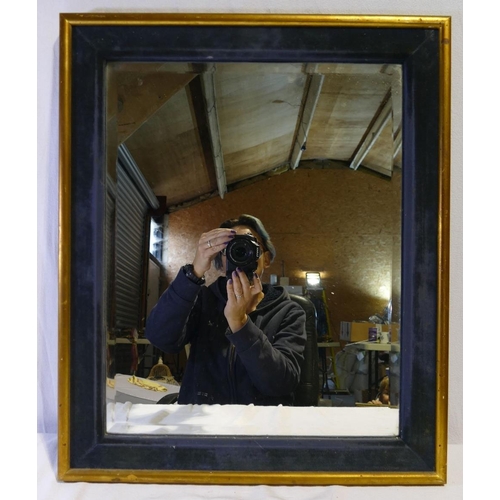 184 - A rectangular bevelled glass wall mirror within blue velvet surround and gilt frame, plate 50cm x 39... 