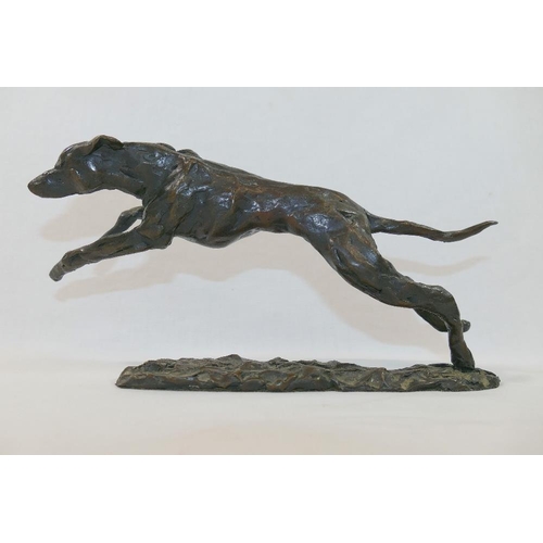 199 - A bronze model of a running greyhound, signed to base and numbered 2/36, 28cm long x 14cm high