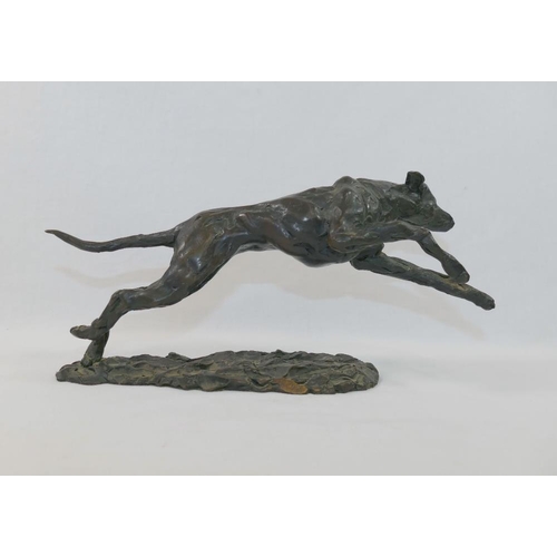 199 - A bronze model of a running greyhound, signed to base and numbered 2/36, 28cm long x 14cm high