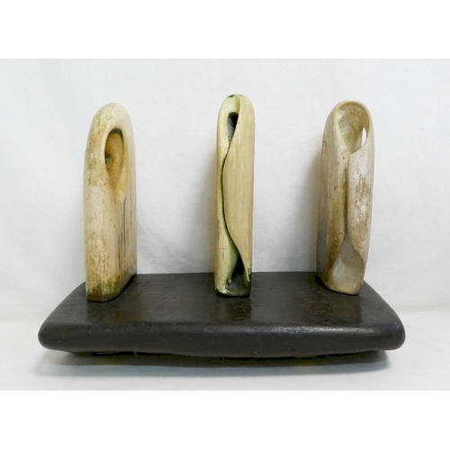 200 - Sharon Champion (20th and 21st Century British), an abstract pottery and wood sculpture, 39cm x 22cm... 