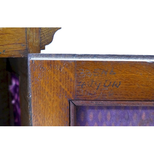 204 - A late Victorian oak cased chiming table clock, with pierced sound fret sides, the brass dial with t... 