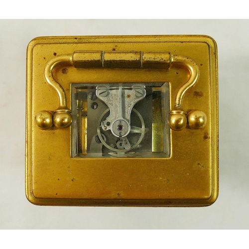 206 - A miniature French carriage clock, in five glass brass case, the back stamped 'E.G.L. PARIS', 9cm hi... 