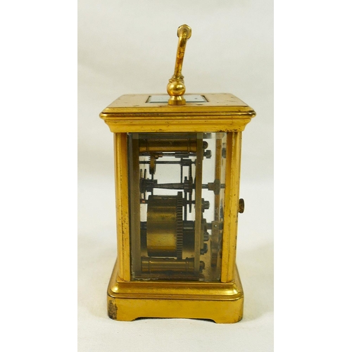 206 - A miniature French carriage clock, in five glass brass case, the back stamped 'E.G.L. PARIS', 9cm hi... 