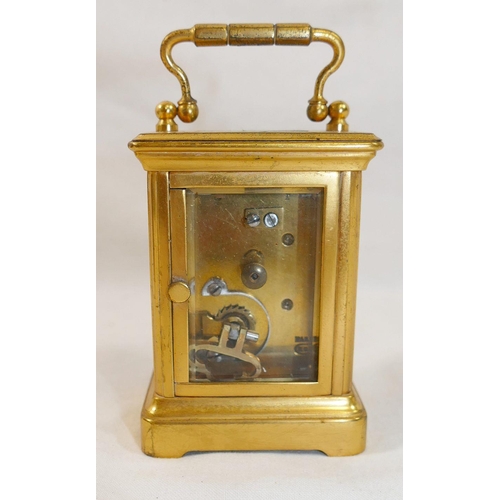 206 - A miniature French carriage clock, in five glass brass case, the back stamped 'E.G.L. PARIS', 9cm hi... 