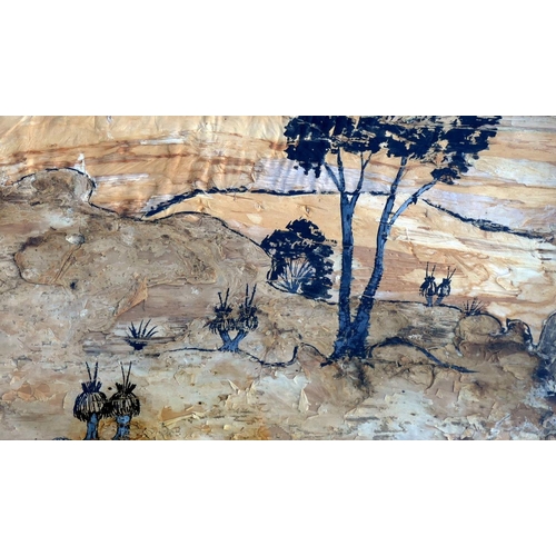 220 - Five 1970's Aboriginal Art Fund paintings on bark, comprised of two pairs, and one other larger, thr... 