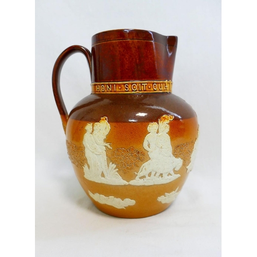 235 - A Doulton Lambeth stoneware jug with sprigged decoration commemorating the 1887 jubilee, 21cm high, ... 