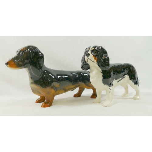 240 - Six Beswick animal figures comprised of a dachshund 22cm long, a King Charles spaniel, a bay horse w... 