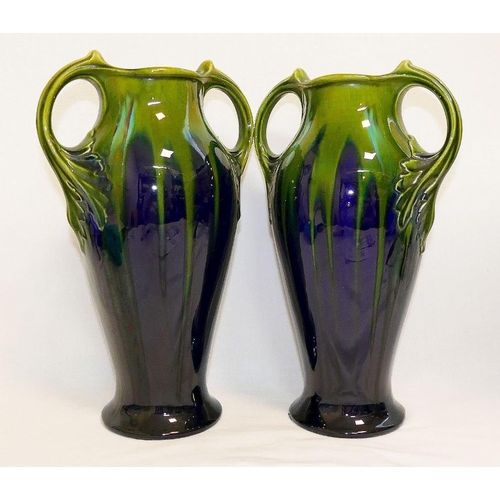 247 - A pair of French cobalt blue and green glazed two-handled vases, 33cm high, a blue ground Royal Doul... 