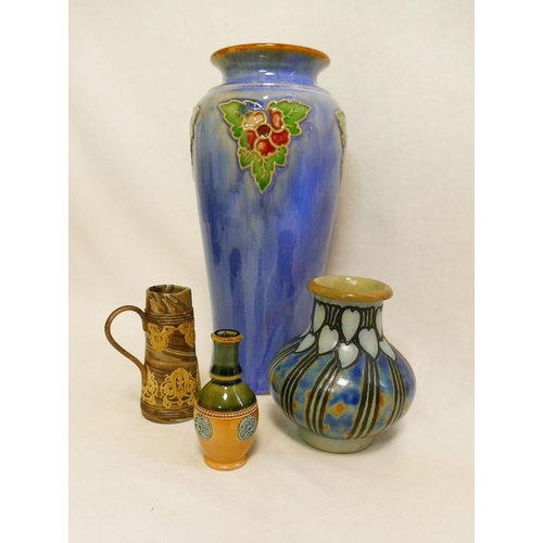 247 - A pair of French cobalt blue and green glazed two-handled vases, 33cm high, a blue ground Royal Doul... 