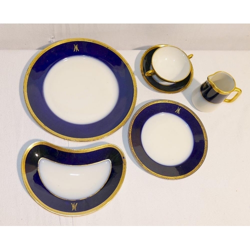 248 - A Georges Rovand Paris porcelain part dinner service including small two-handled bowls and stand, a ... 