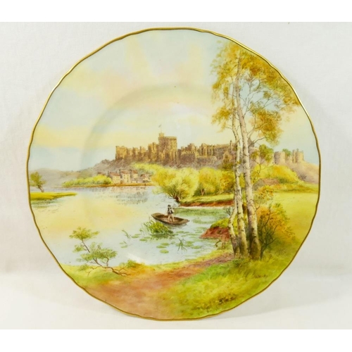 250 - A Royal Worcester plate, printed and hand-painted with figure in a punt on the Thames with Windsor C... 