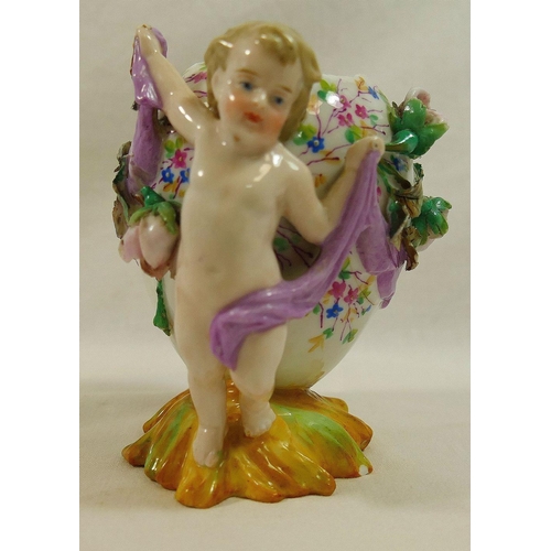 252 - A late 19th century KPM Krister porcelain vase in the form of an eggshell with cherub, 10.5cm high, ... 