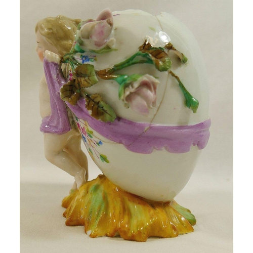 252 - A late 19th century KPM Krister porcelain vase in the form of an eggshell with cherub, 10.5cm high, ... 