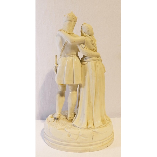 263 - A Parian figural group of Arthur and Guinevere, 45cm high (with glued repair to Arthur's leg)