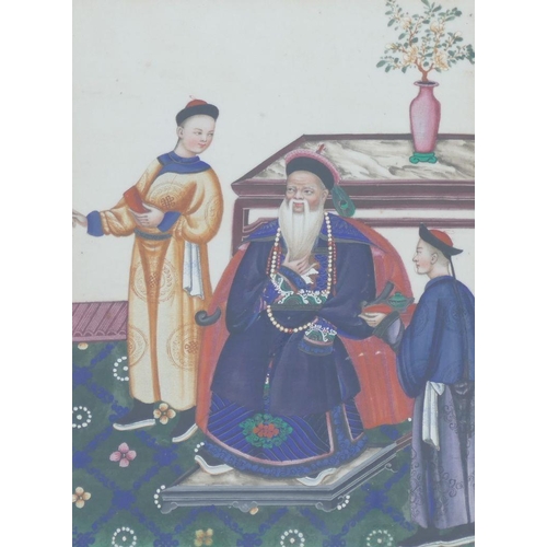 269 - A 19th century Chinese court scene, watercolour and gouache, 27cm x 19.5cm, framed and glazed