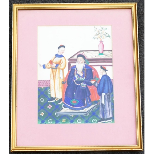 269 - A 19th century Chinese court scene, watercolour and gouache, 27cm x 19.5cm, framed and glazed