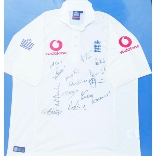 297 - An early noughties signed England Cricket shirt, with Admiral and Vodafone sponsorship logos, signat... 