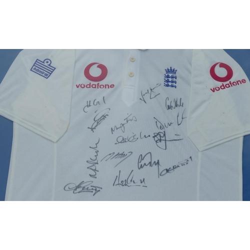 297 - An early noughties signed England Cricket shirt, with Admiral and Vodafone sponsorship logos, signat... 