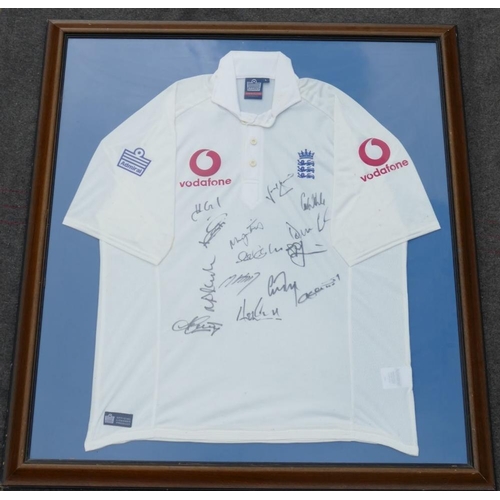 297 - An early noughties signed England Cricket shirt, with Admiral and Vodafone sponsorship logos, signat... 