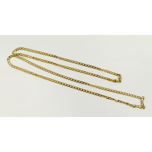 29A - A yellow metal filed curb link necklace, the clasp stamped '9k', 0.3cm wide, 66.5cm long, 6.9g