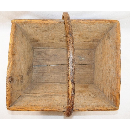 304 - A homemade rustic wooden trug, fixed with wire and iron nails, with bentwood or possibly cabbage sta... 