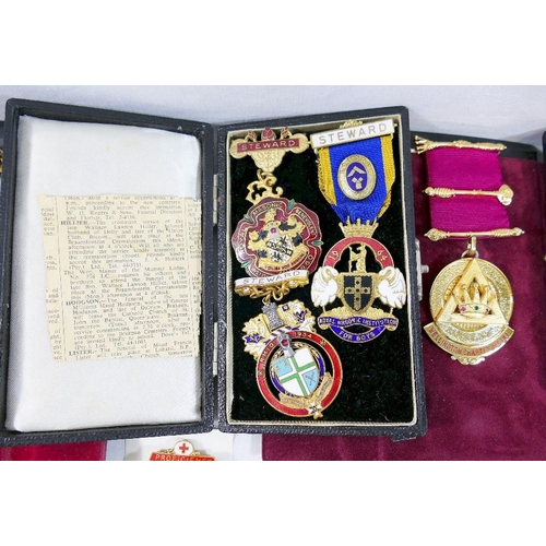 314 - Assorted Masonic related items, including silver gilt and enamel medals, combined weight approx 3ozt... 