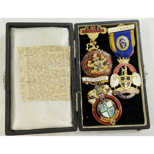 314 - Assorted Masonic related items, including silver gilt and enamel medals, combined weight approx 3ozt... 