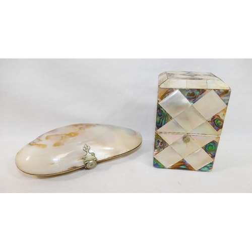 316A - A mother of pearl and abalone playing card case, three Georgian snuff boxes and a treen dice holder,... 