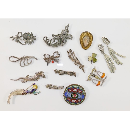 34A - Assorted Victorian and later jewellery including French jet beads, marcasite set items, an early 20t... 