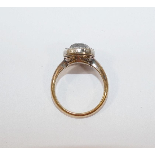 34 - A 19th century clear stone ring, the single round mixed-cut stone in closed foil backed setting, wit... 