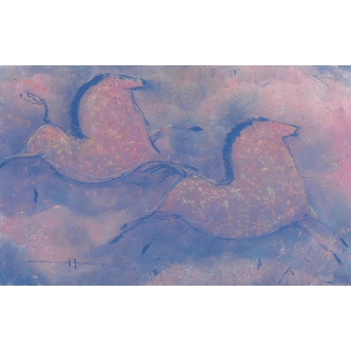 360 - Charles Newington (b.1950), 'Red Horses', pastel on handmade paper, initialled lower right, 21.5cm x... 