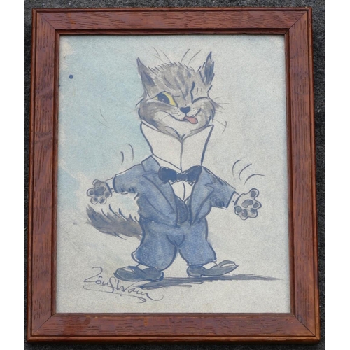 362A - A pen and watercolour cartoon/sketch bearing the signature Louis Wain, of a cat wearing a tuxedo, 24... 