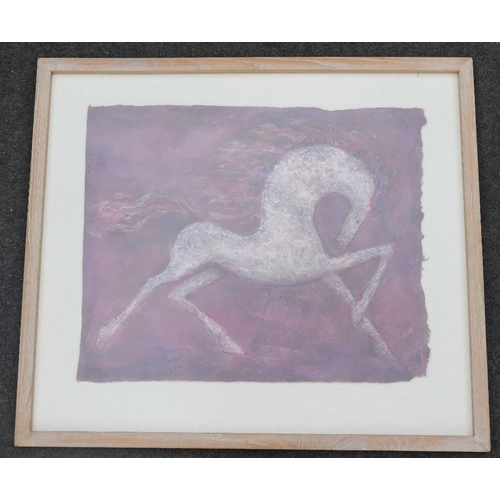 362 - Charles Newington (b.1950), 'White Horse in purple', pastel sfumato on handmade paper, initialled lo... 