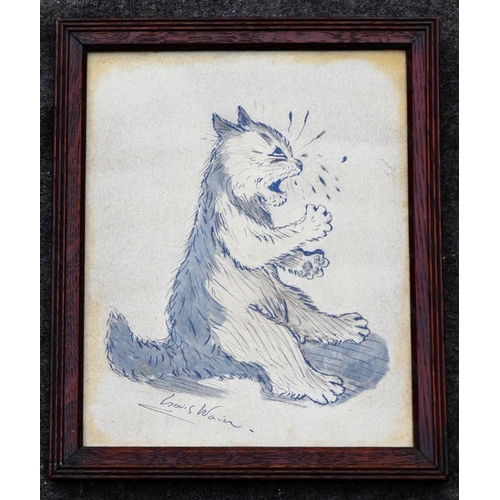 363 - A pen and watercolour cartoon/sketch bearing the signature Louis Wain, of a cat crying, 26.5cm x 21c... 