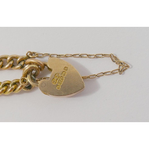 37 - An Edwardian 9 carat rose gold curb link bracelet with heart-shaped padlock clasp, Birmingham 1907, ... 