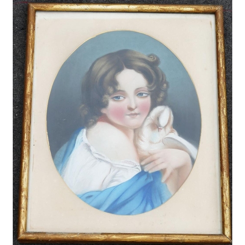 386 - 19th Century British, oval portrait of a young woman, oil on canvas, unsigned, 28cm x 20cm, within o... 