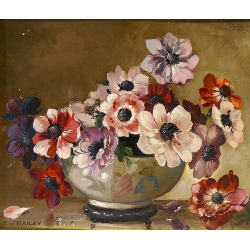 393A - Three early 20th century and later still life studies of flowers comprised of pansies, oil on canvas... 