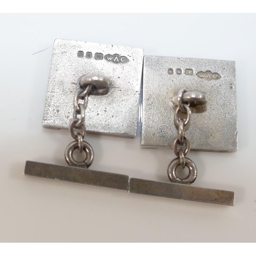 52 - A pair of British Rail square silver cuff links, London 1992, 1.7cm x 1.7cm with bar backs, 0.68ozt,... 