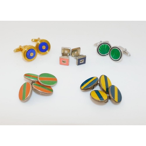 58 - Three pairs of silver and enamel Duchamp cufflinks, all with original boxes, a pair of silver and en... 