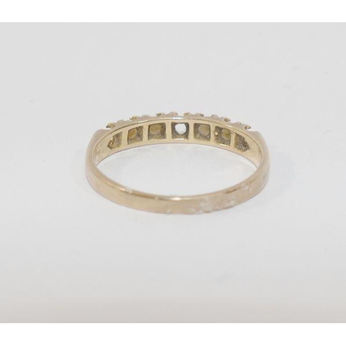 65 - A 9 carat gold split pearl set half eternity ring, London 1982, finger size N, 3 pearls lacking, 1.7... 