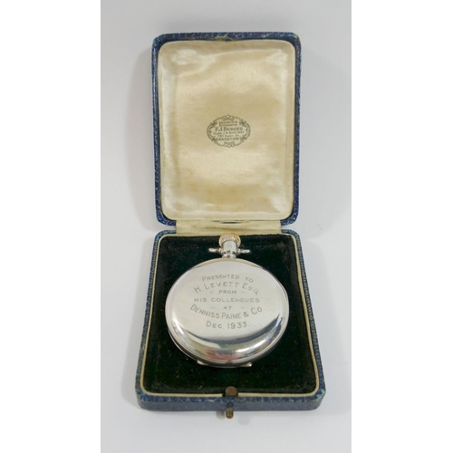 68 - A Pinnacle silver cased stem wind half hunter pocket watch, the Dennison case Birmingham 1924 with i... 