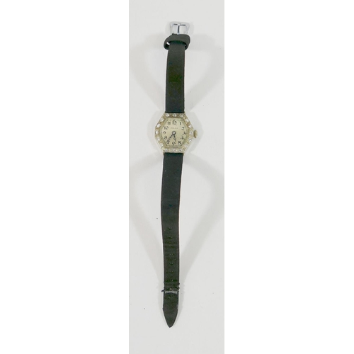 71 - An Art Deco ladies Rolex wrist watch, with 15 jewel Prima movement, the silvered dial with Arabic nu... 