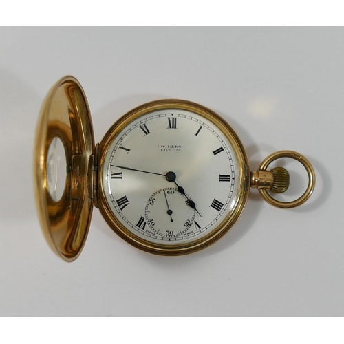 73 - A J W Benson 9 carat gold cased half hunter pocket watch, Birmingham 1926, in working order, bearing... 