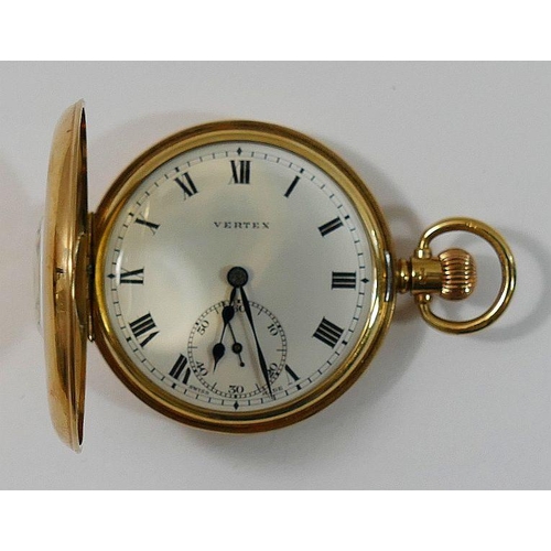 74 - A Vertex 9 carat gold half hunter pocket watch, London 1934, with inscription to the inside cover, 9... 