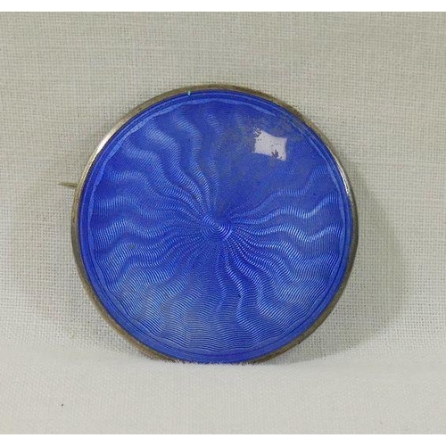 8 - A circular silver and powder blue guilloche enamel brooch, Birmingham 1918, by Henry Clifford Davis,... 