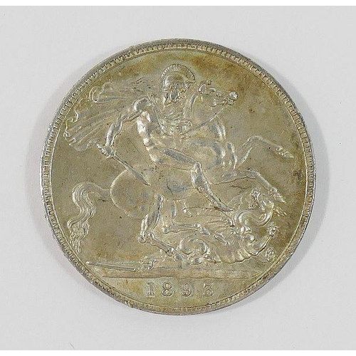 84 - A Victoria 1893 silver crown, with old veiled bust, and St. George reverse