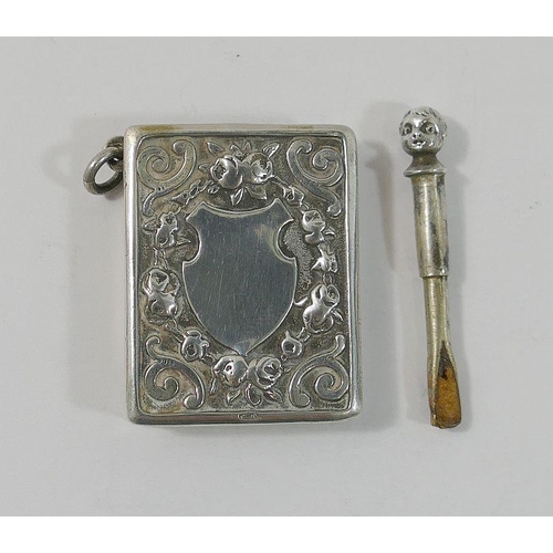 95 - A 19th century Austro-Hungarian .800 standard silver pocket pre-lighter, 4.3cm high, 2.6cm wide