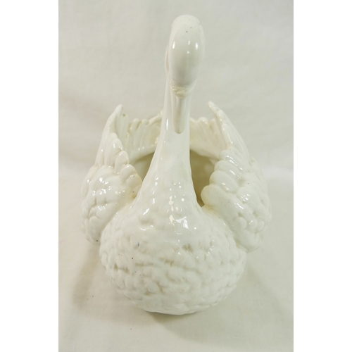 224 - A ceramic swan vase by John Bevington, Hanley, 22cm across and a French Faience double wall pocket, ... 