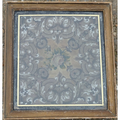 300A - Three framed 19th century petit point and beaded panels, and a sampler dated June 1877, 37.5cm x 26.... 